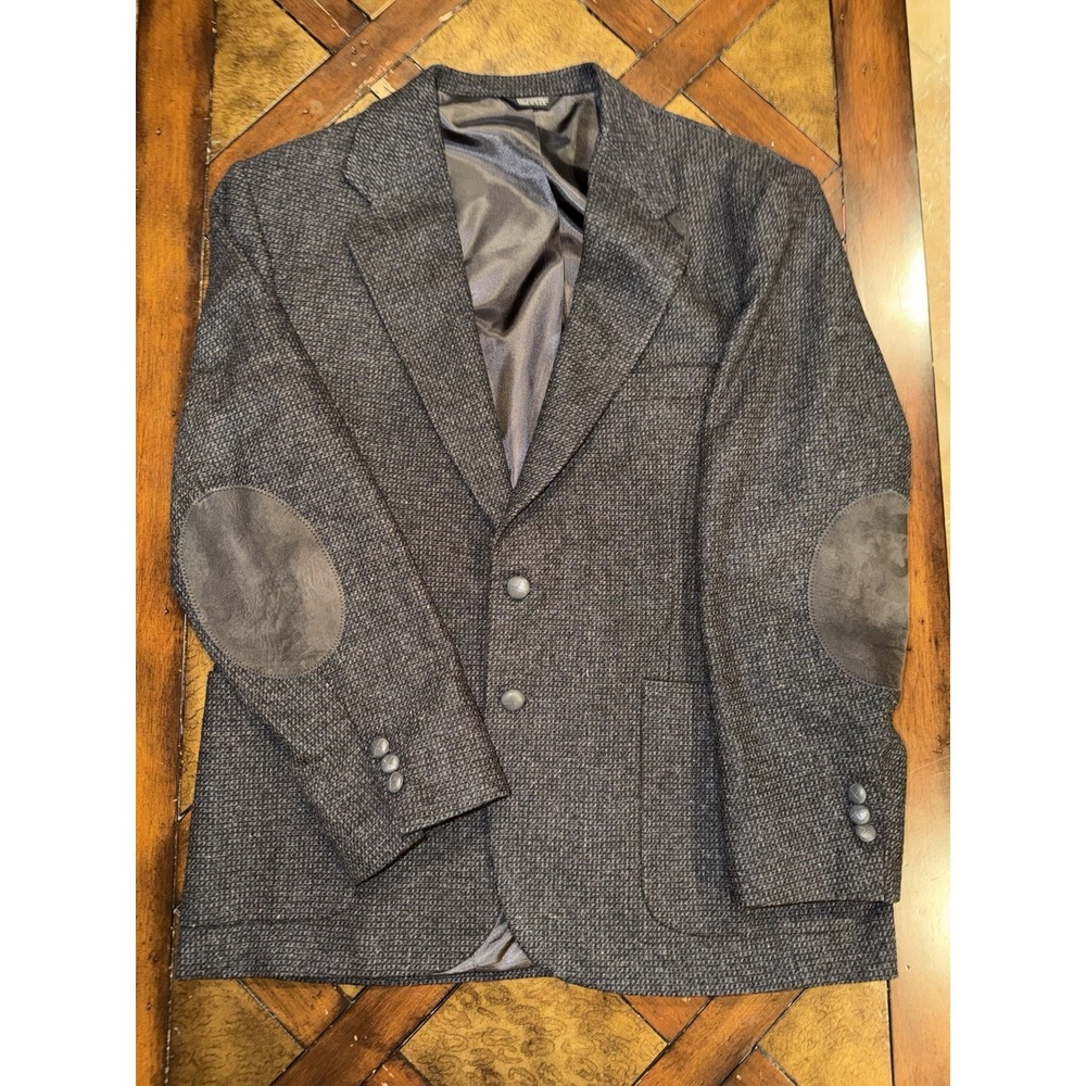 Vintage Executive Collection Gray Wool  Tweed Blazer Suede Elbow Patches 44R